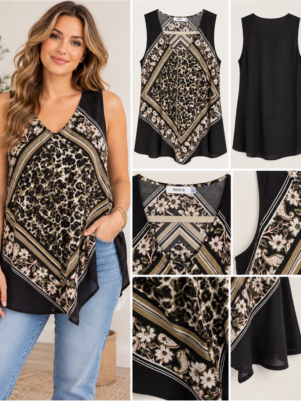 RICKI’S | Black & Olive Green Animal Print Sleeveless Tank